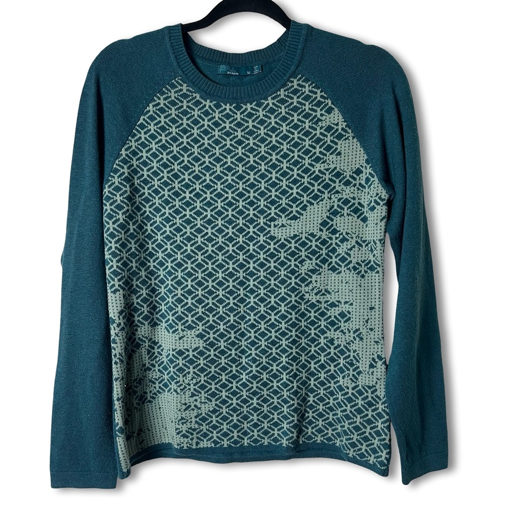 prAna - Women’s Geometric Knit Wool Blend Sweater‎ Two Tone Teal Green – Sz. M